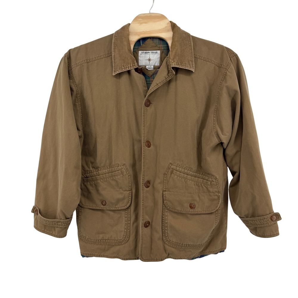 Yukon Trail Jacket Mens L Brown Barn Coat Canvas Plaid Flannel Lined Chore